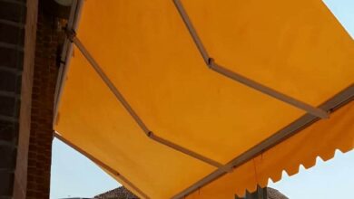 سایبان تراس رشت با پوشش پارچه ای روشن