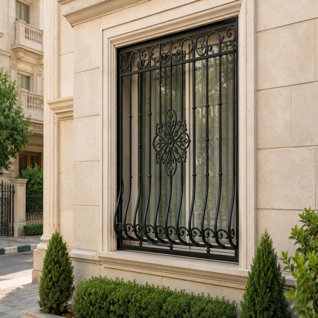 نرده پنجره رشت با فرم تزئینی گلنرده
